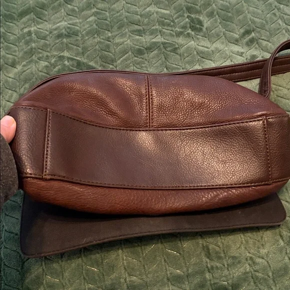 Vintage Liz Claiborne Leather Crossbody Shoulder Bag Cognac Brown Snap Close - Picture 5 of 12